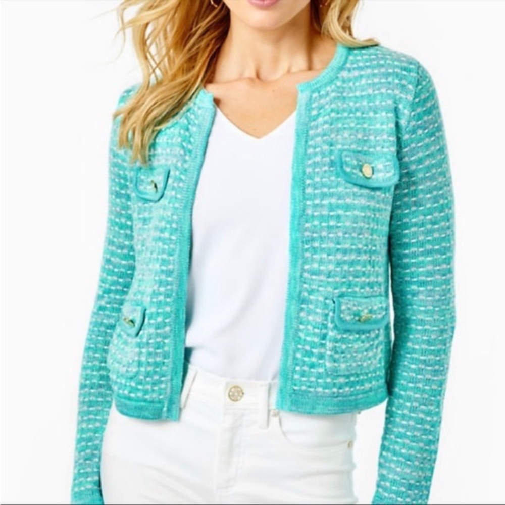NWT lilly pulitzer Kienna cardigan blue horizon metallic Small